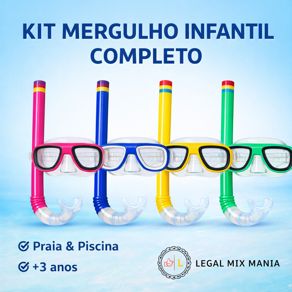 Kit Mergulho Criança Snorkel + Máscara Óculos Infantil Seguro Praia Piscina Ajustável