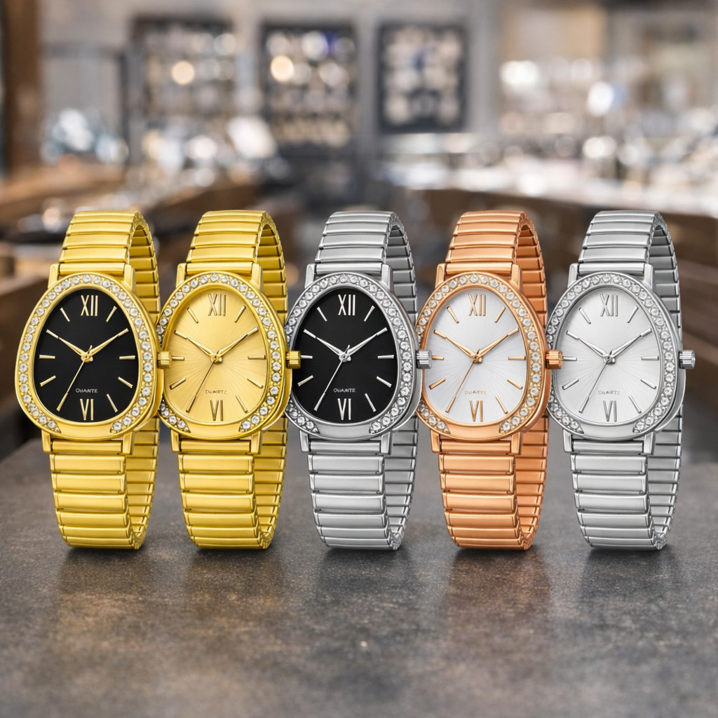 Relógio Feminino Dourado Pulseira em Metal Estilo Luxo Moderno Elegante