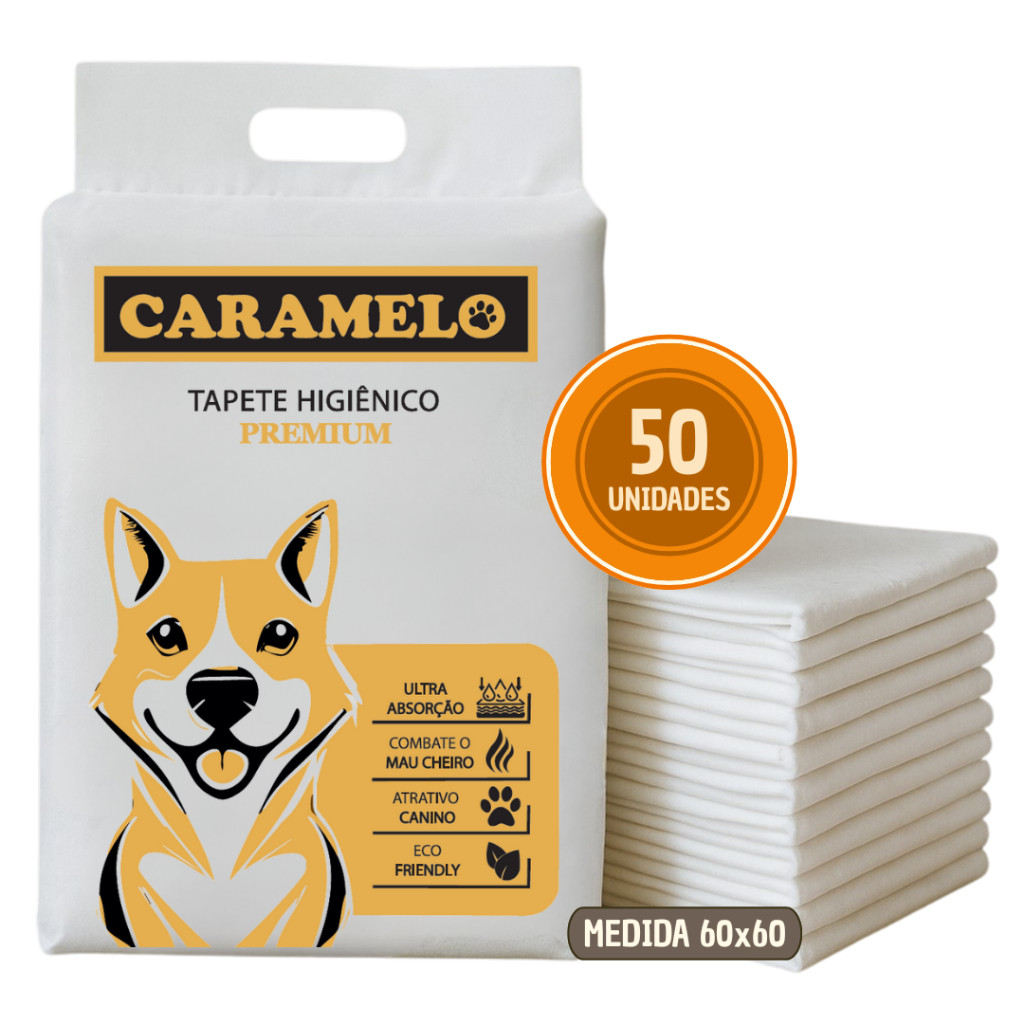 Tapete Higiênico Caramelo 50 Unidades - 60x60 - Alta Absorção - Não Vaza  Combate mau cheiro