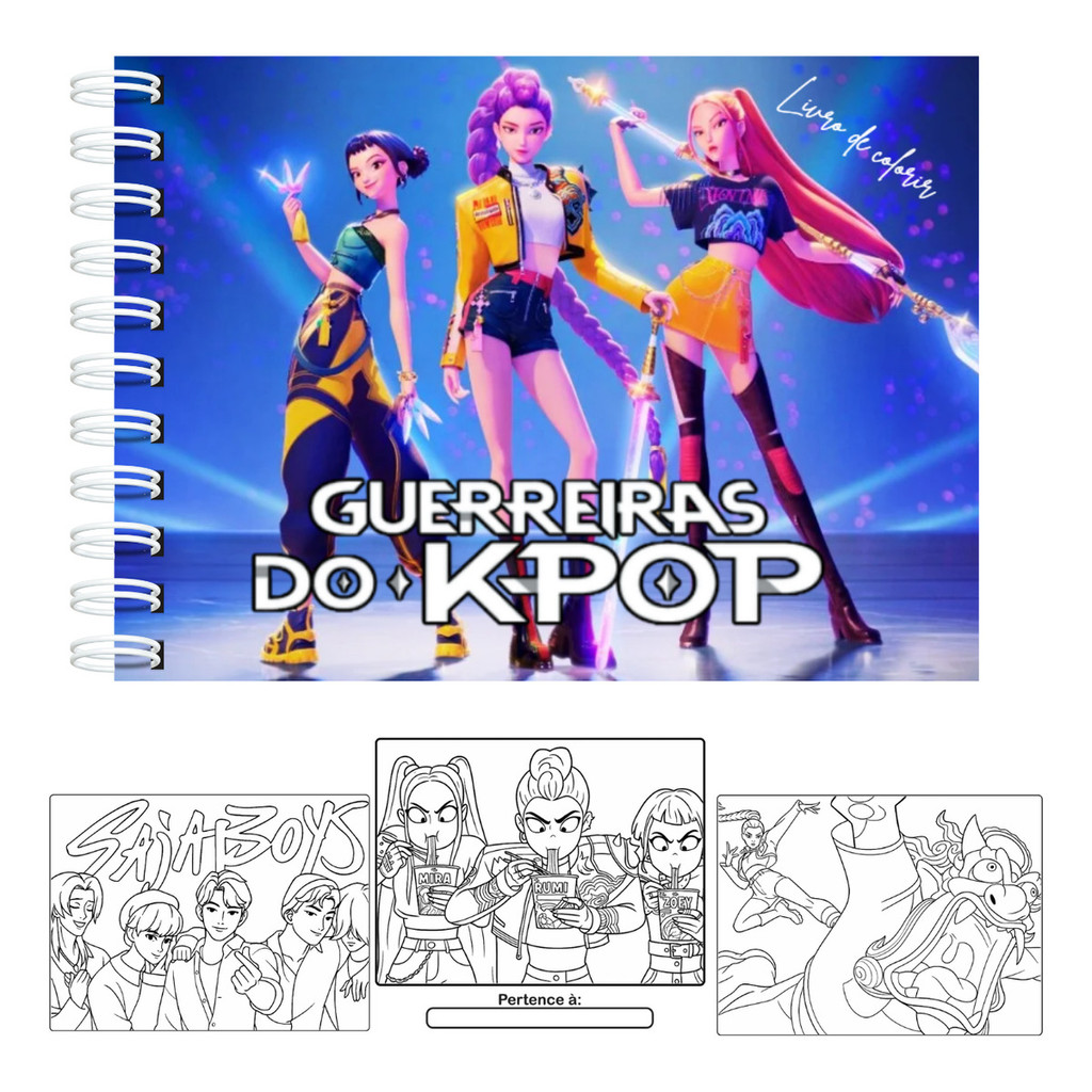 Livro De Colorir Guerreiras Do K-pop Demon Hunters Capa Dura 50 Páginas 180g A5 Com Acetato