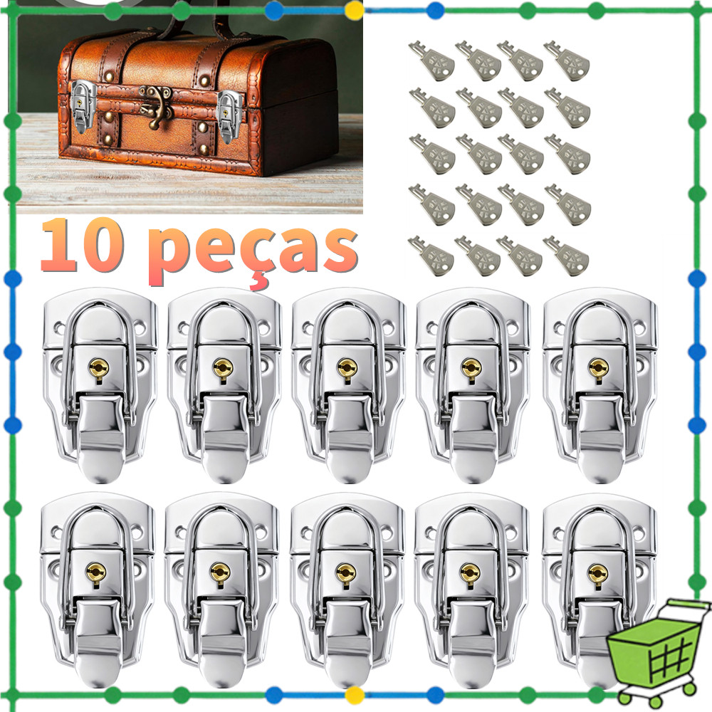 Conjunto de 10 peças com fivela de Metal prateado, chave de cinto para caixa de ferramentas, caixa de madeira, decoração