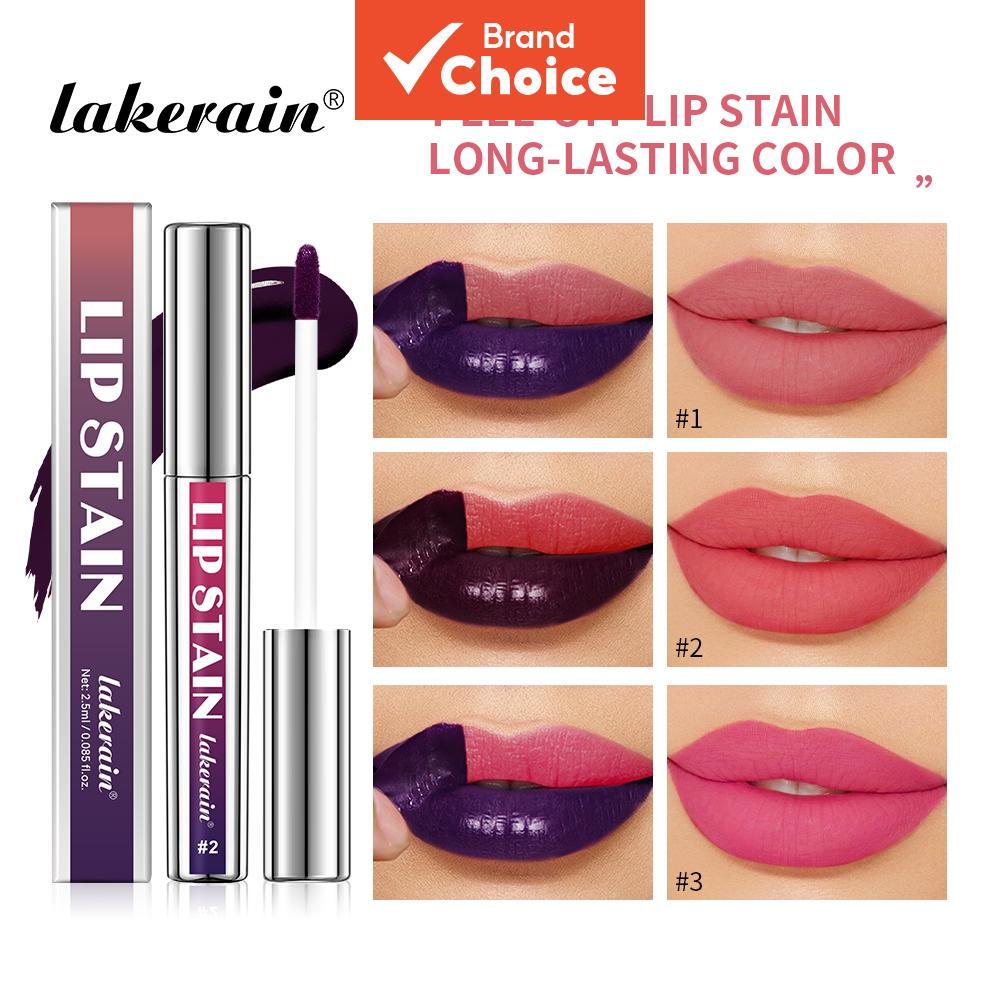  Lakerain Peel Off Lip Stain Tattoo Lipstick – 3 Cores, Longa Duração, À Prova D'Água, Não Pegajoso, Veludo Fosco Rosa