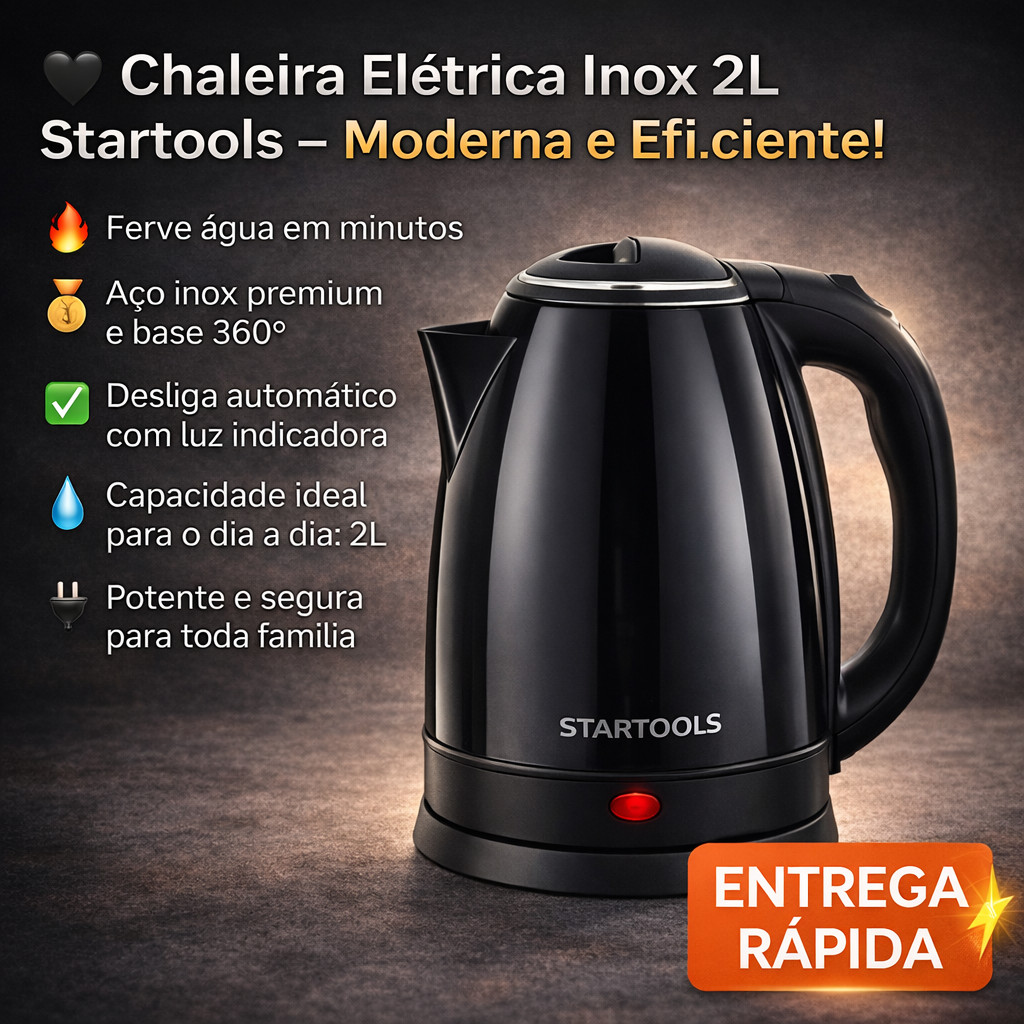 Chaleira Elétrica Aço Inox 2L 1000W 1500W Alta Tecnologia Segurança Automática Cozinha