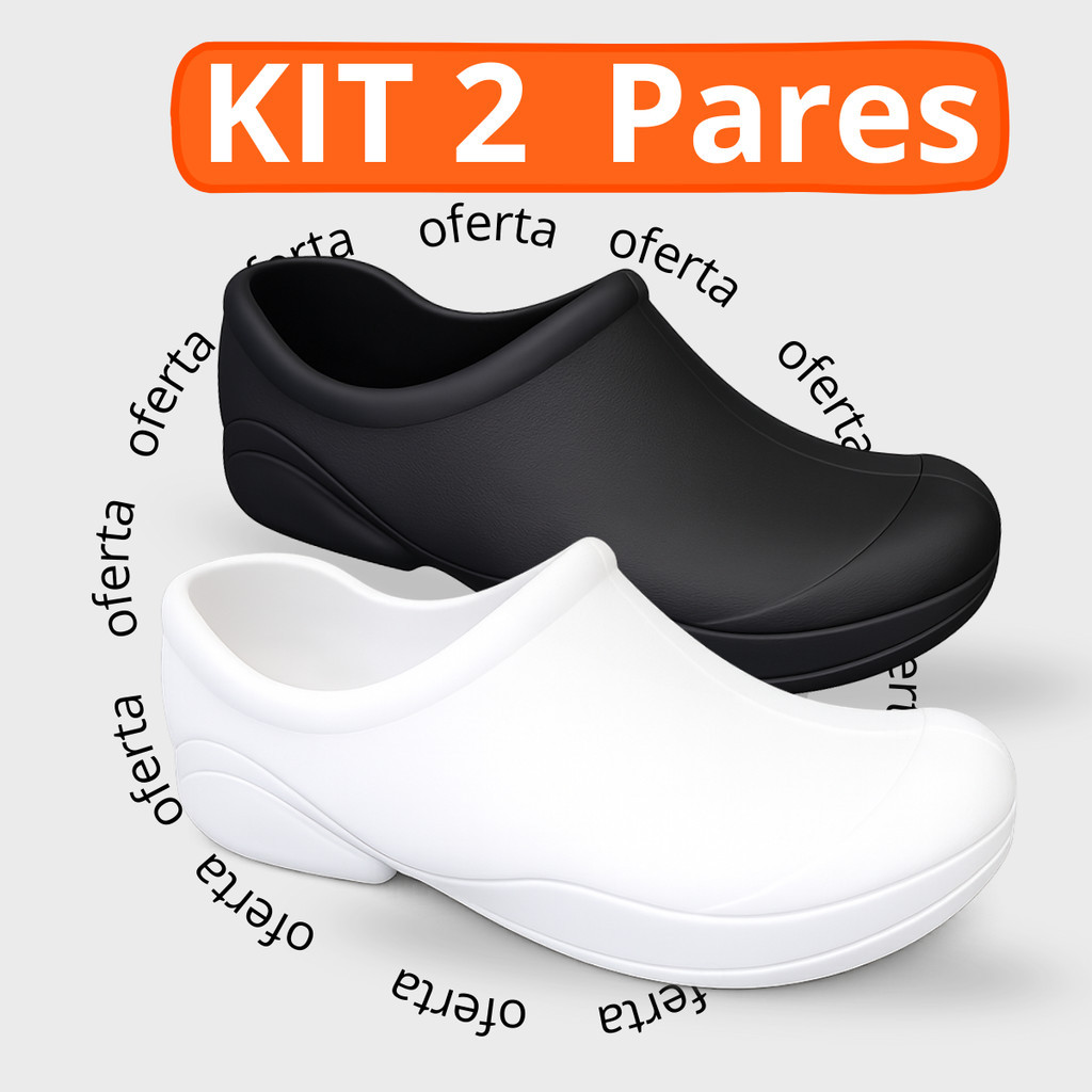 Kit 2 Sapatos Fechados EPI Hospitalar Impermeável Cozinheira Profissional Uniforme Sapato Confortável