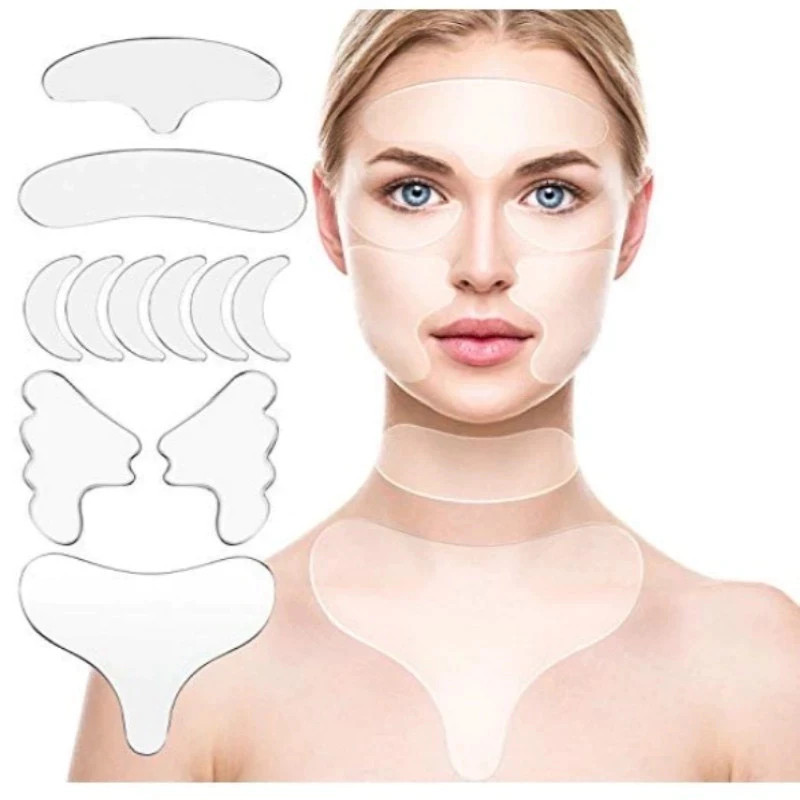 【Pronta Entrega】 Kit 16 Adesivos Silicone Antirrugas Reutilizável Rosto Pescoço Colo Lifting Pele