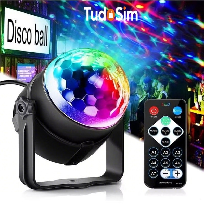 Globo Colorido Rotativo Bola Maluca Led Iluminação Festa Balada Rgb Party Light Bar Palco DJ
