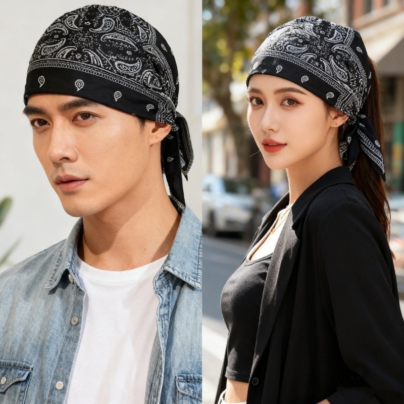 Lenço de cabeça com padrão Paisley preto e branco - unissex, confortável e confortável, adequado para andar de motocicle