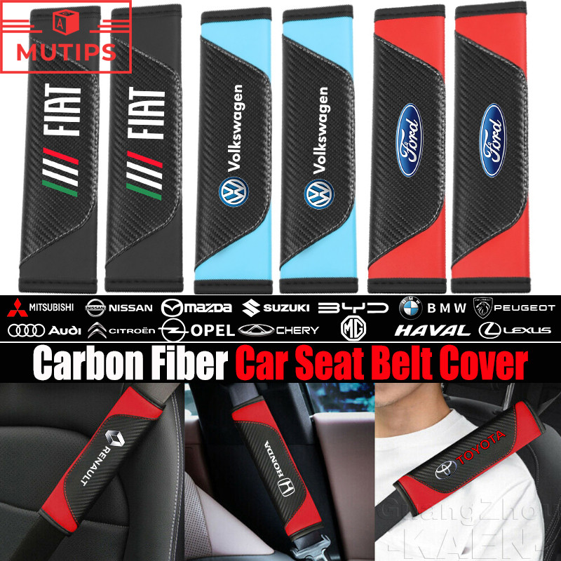 【MUTIPS】Capa De Cinto De Segurança De Carro De Fibra De Carbono Almofada De Ombro Automática Protetora