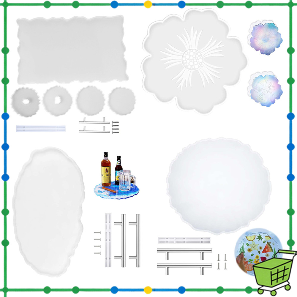 Bandeja de chá de resina epóxi Kit de fundição de molde de Silicone DIY Bandeja de flores Molde de montanha-russa