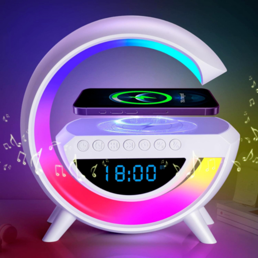 Caixa de Som Inteligente G-Speaker com Relógio Luminária LED Bluetooth Novete 
