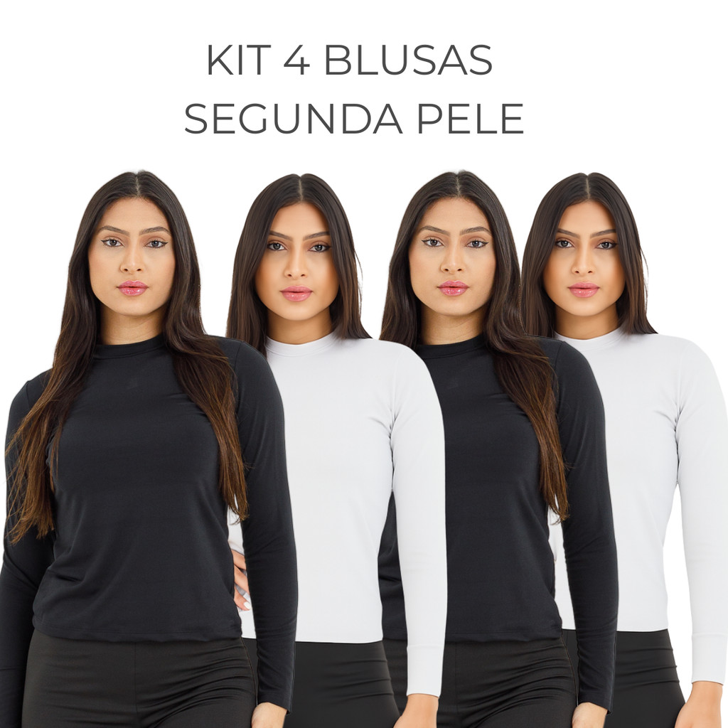 KIT 4 Blusa Térmica Feminina Segunda Pele Peluciada Suplex Manga Longa Lisa