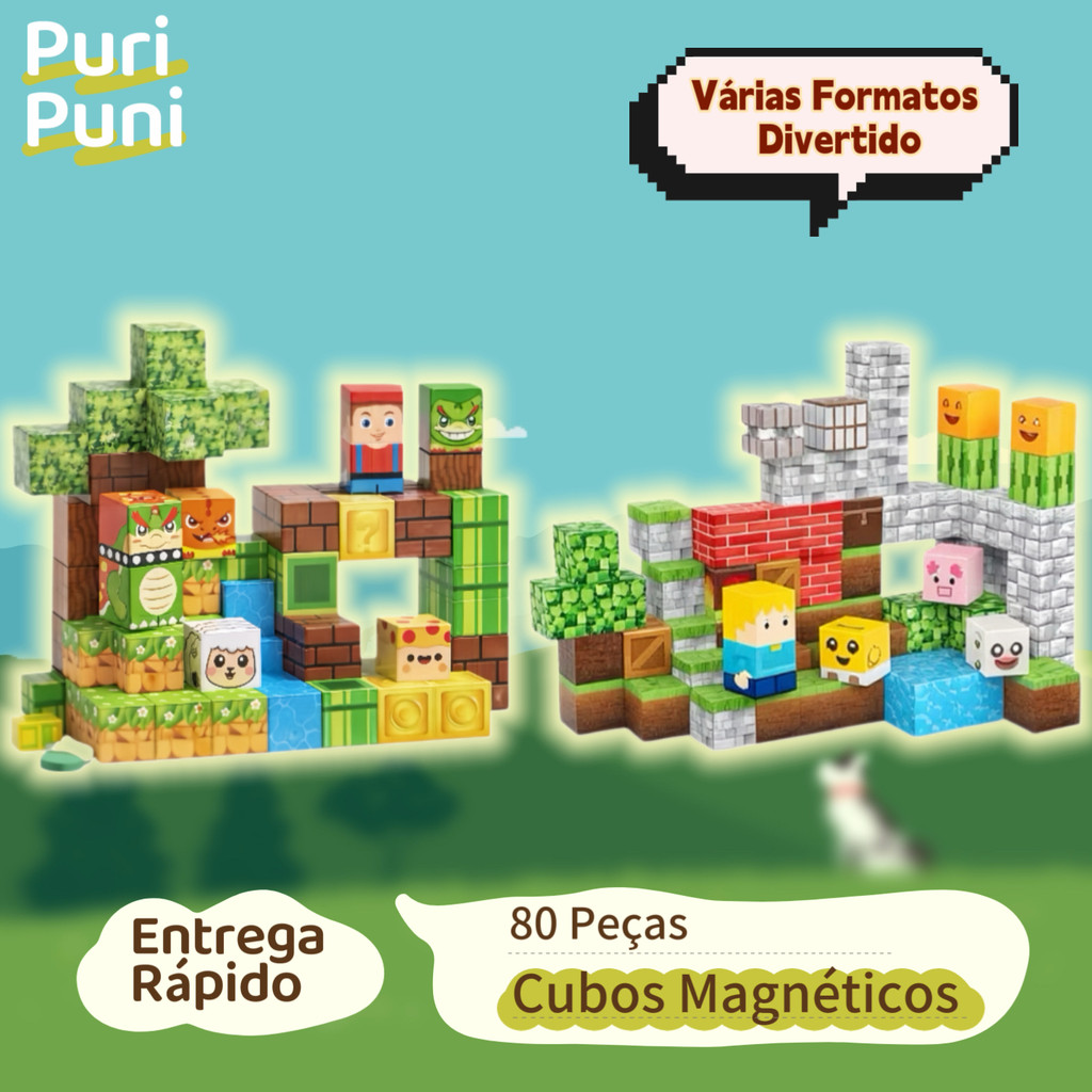 80 Peças de Blocos Magnéticos para Montar – Brinquedo Educativo e Divertido