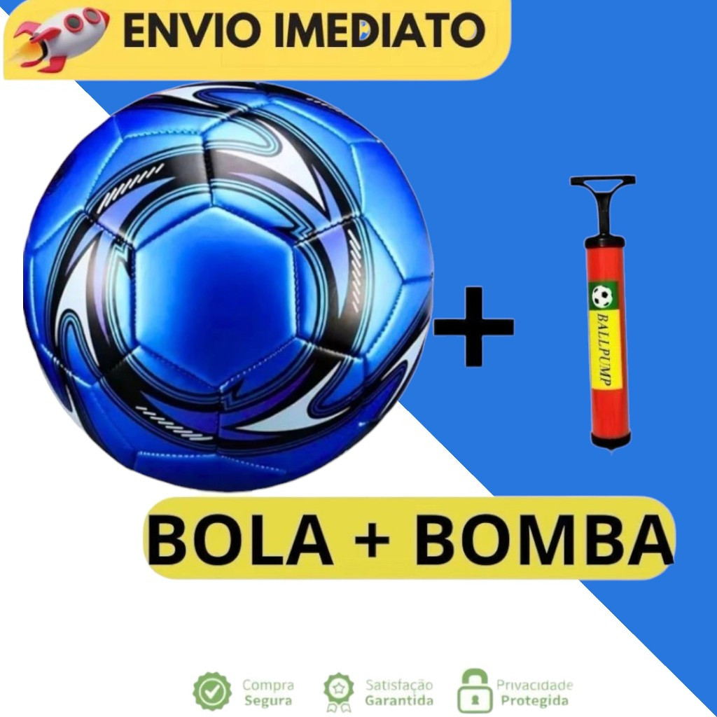 KIT BOLA + BOMBA de Futebol Campo Nº 5 Costurada PVC Cores Variadas Treino E Jogo Oficial