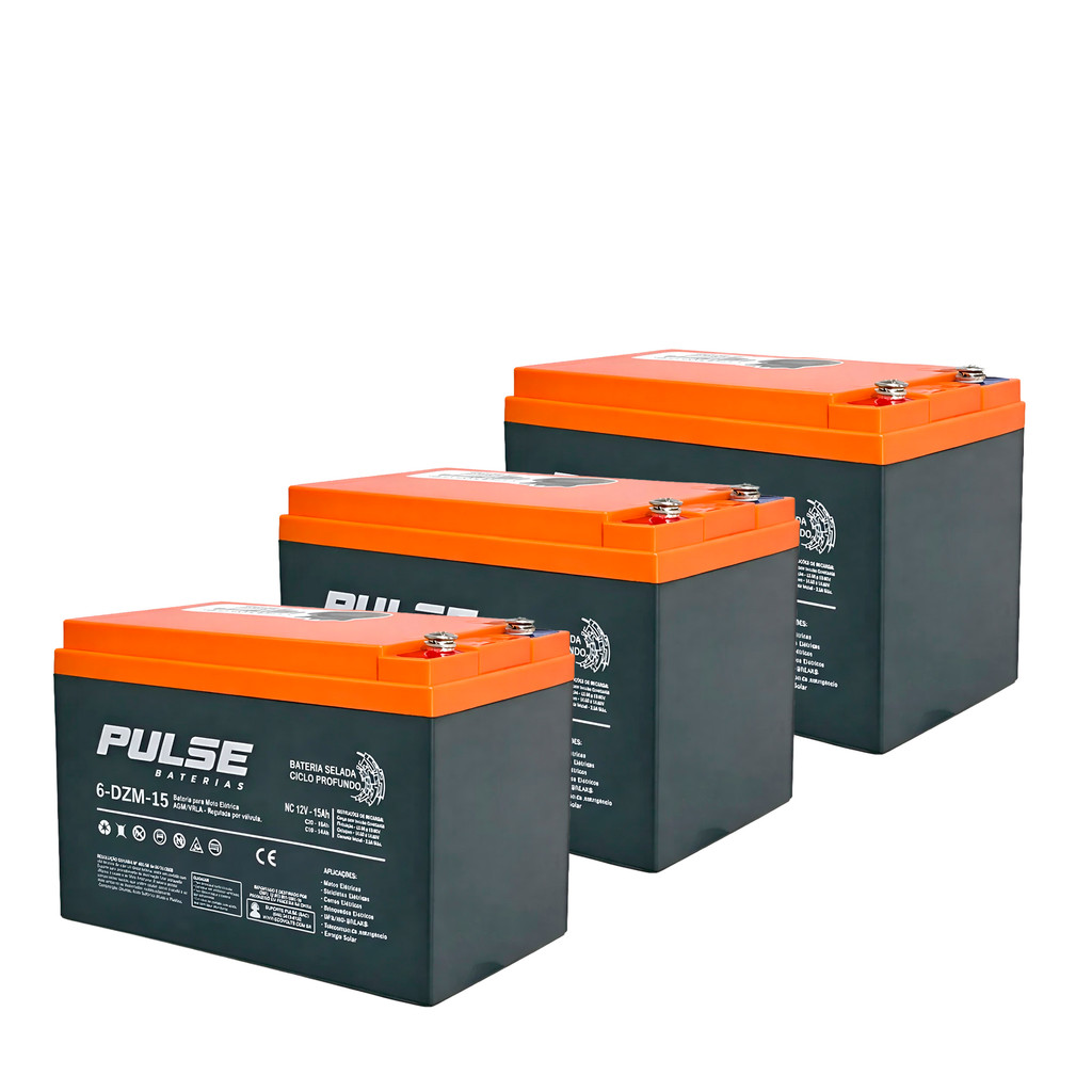 KIT 3 BATERIAS PULSE 12V 15AH