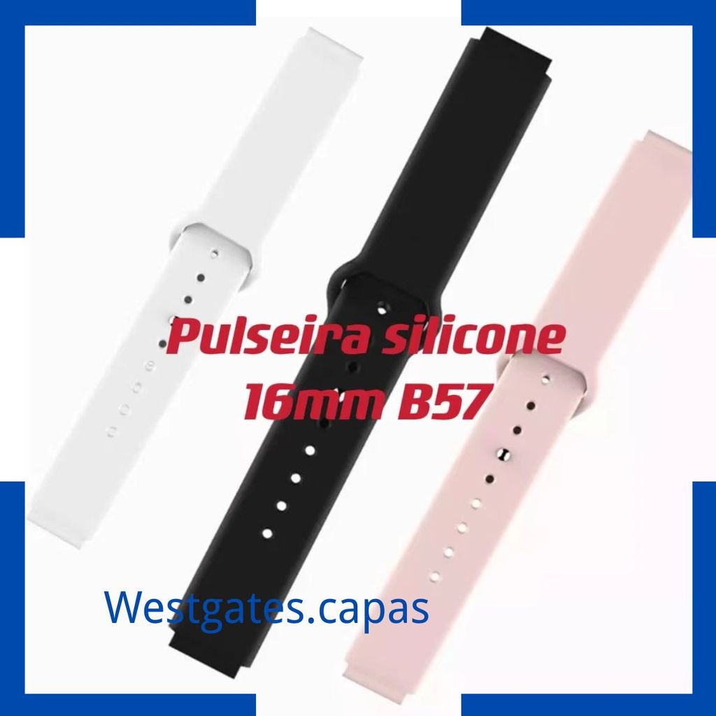 Pulseira De Relógio silicone Smartwatch 16mm B57 Com Pinos Engate Rápido