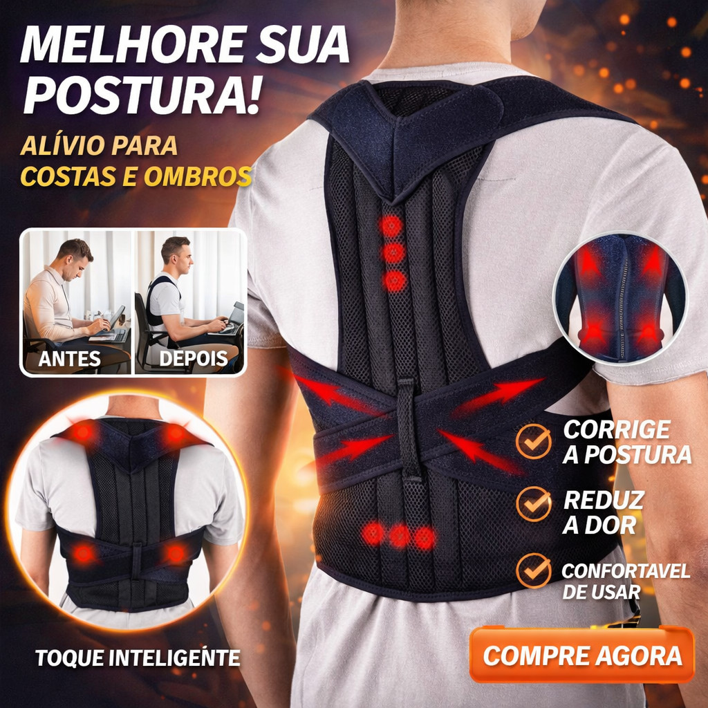 Corretor Postural Unissex Ajustável com Suporte Lombar Reforçado