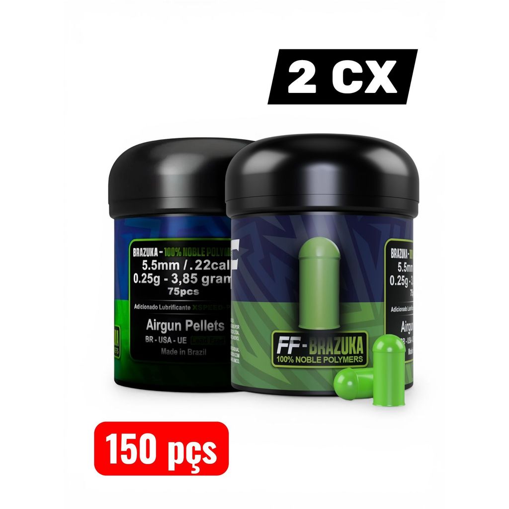 KIT 2 CX Chumbinhos Pellets FF BRAZUKA 5.5 mm  Profissional / Impacto - 150 un