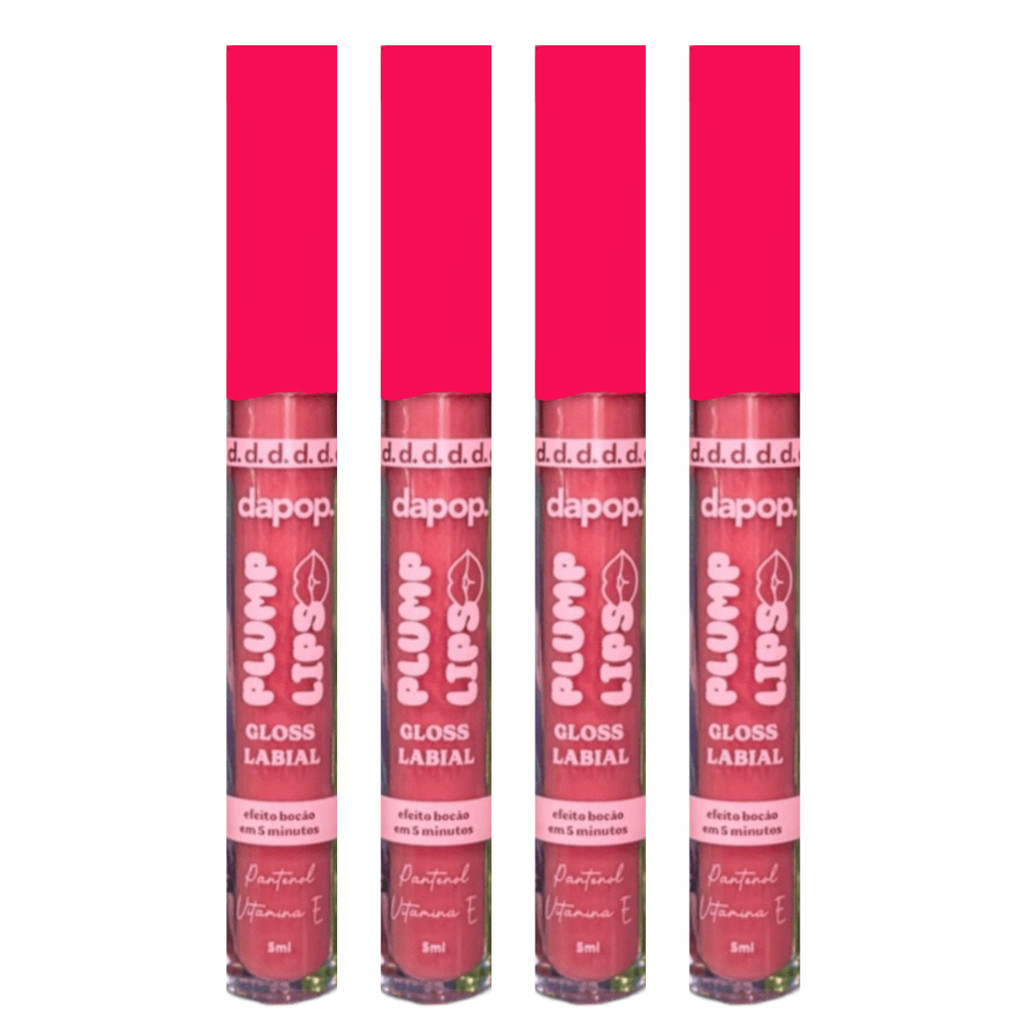 Kit 4 Gloss Labial Dapop Plump Lips Efeito Bocão Com Vitamina E Glow/Hidratação - Cor 2