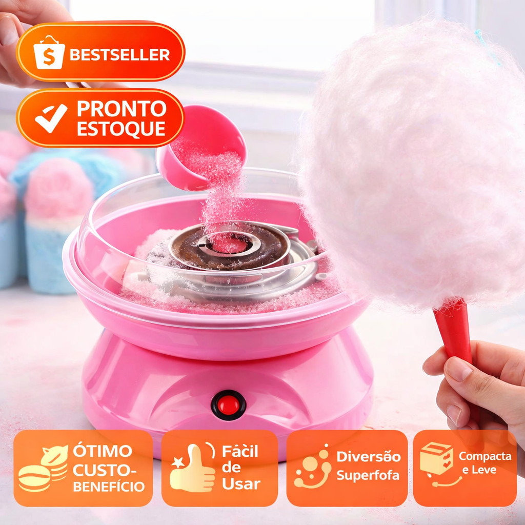 Máquina de Algodão Doce Elétrica Compacta | Algodão Doce Caseiro para Festas e Aniversários