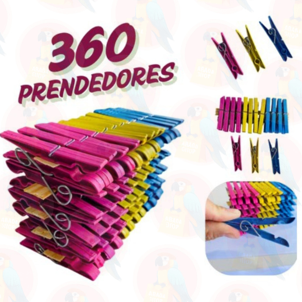Kit com 360 / 180 / 120 / 60 Pregadores de Roupa em Plástico Reforçado - Cores Sortidas Prendedor