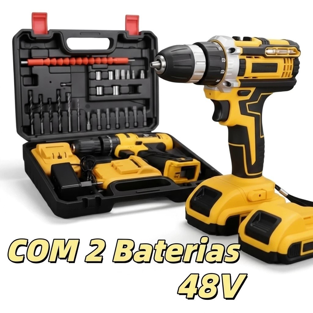 Parafusadeira Furadeira 48V 2 Baterias Com Maleta e Acessorios Completo