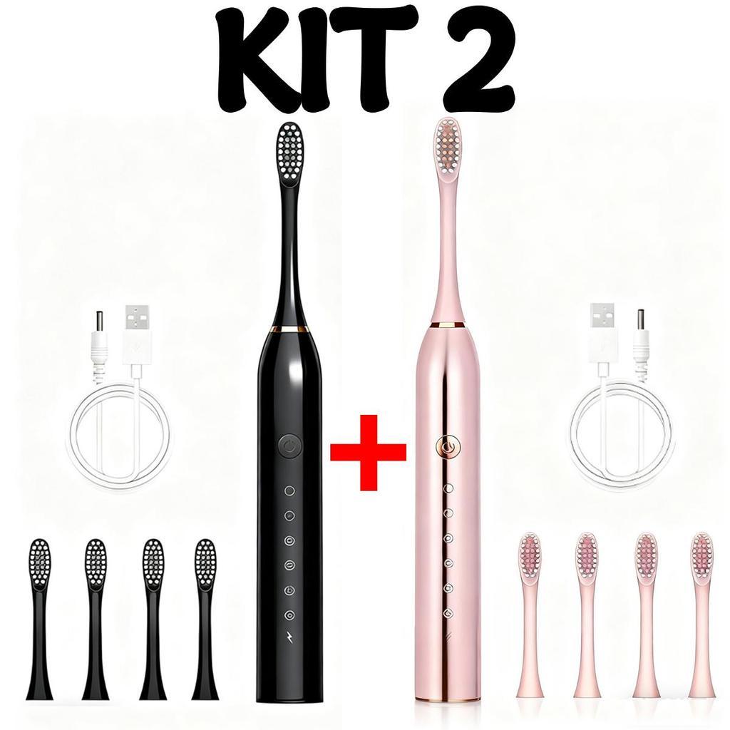 Kit Escova de Dente Elétrica 1 Unidades | IPX7 À Prova dÁgua + 7 Modos + 8 Cabeças | Recarregável Portátil para Casa