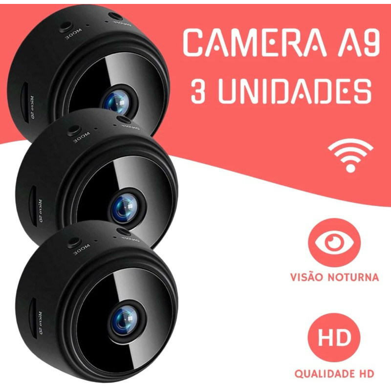 1-3 Câmeras A9 HD Mini com visão noturna Wifi Câmera 1080P Vigilância