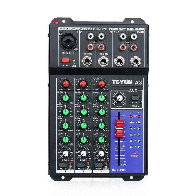 TEYUN 3 Canais Mixer De Áudio  A3 Console De Mixagem De Som Portátil Profissional Entrada de computador Para Música