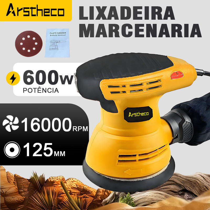 Lixadeira Orbital 600W 110/220V 125mm Com Coletor De Pó Aplicável Madeira Metal