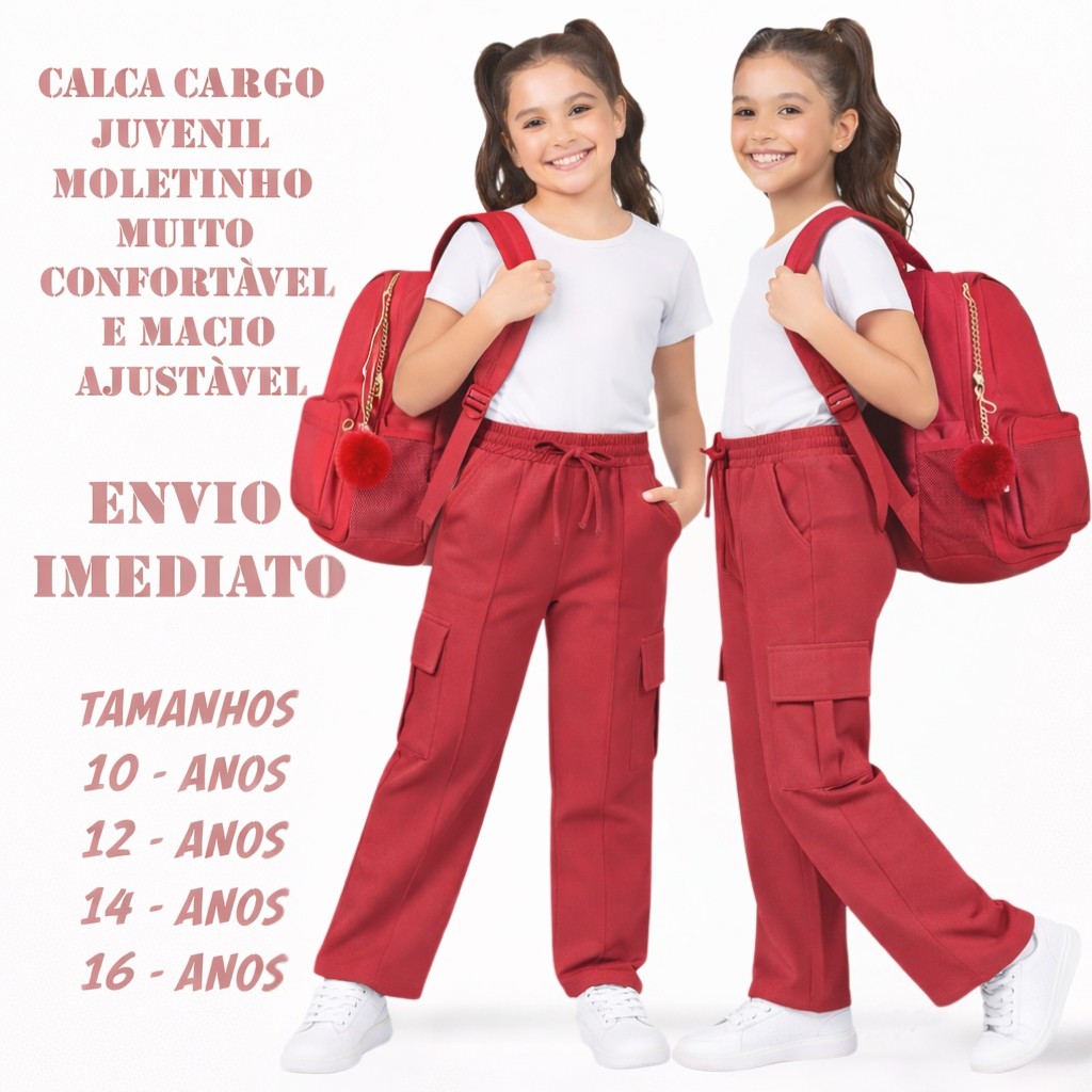 Calça Cargo Moletinho Feminina Juvenil Bolso Lateral