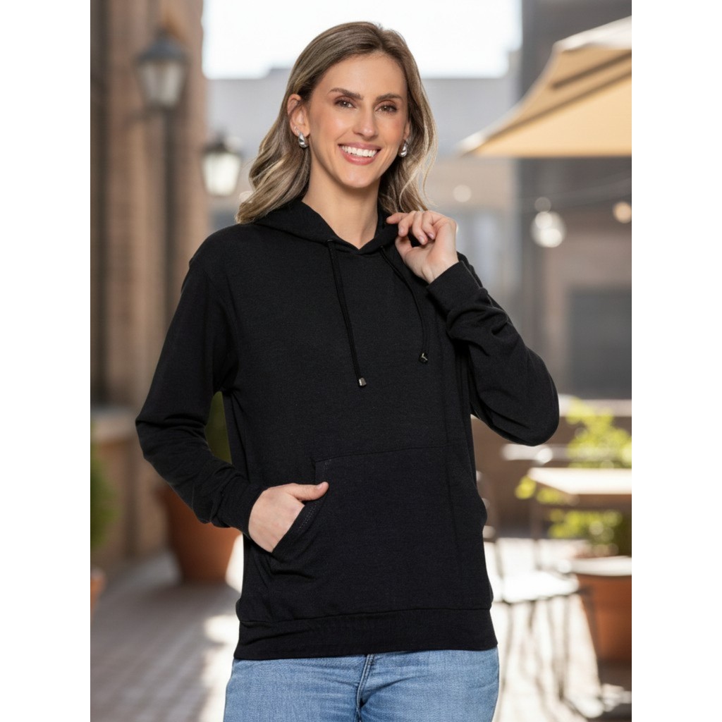 Casaco Canguru Feminino Adulto Molecotton Blusa Moletinho Capuz Confortável Lisa Casual Cor Neutra