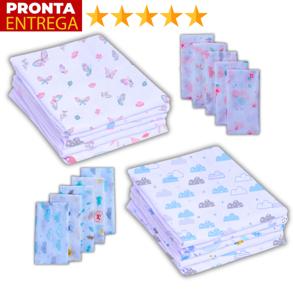 Kit 10 Fraldas De Pano 100% algodão Minasrey Caricia bebê