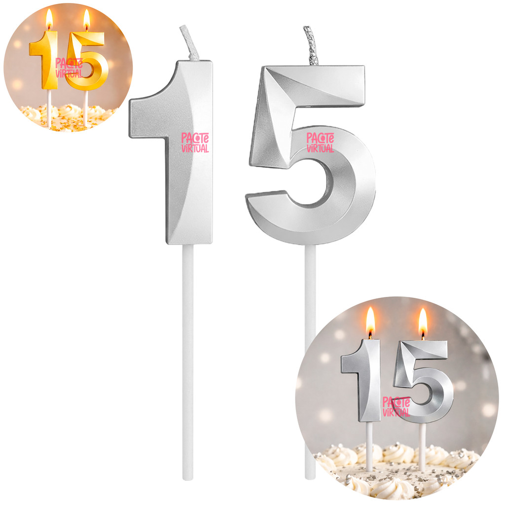 Kit 2 Velas de Aniversário Unidade Design Perolizada Prata Metalizada Bolo Festa Prateado