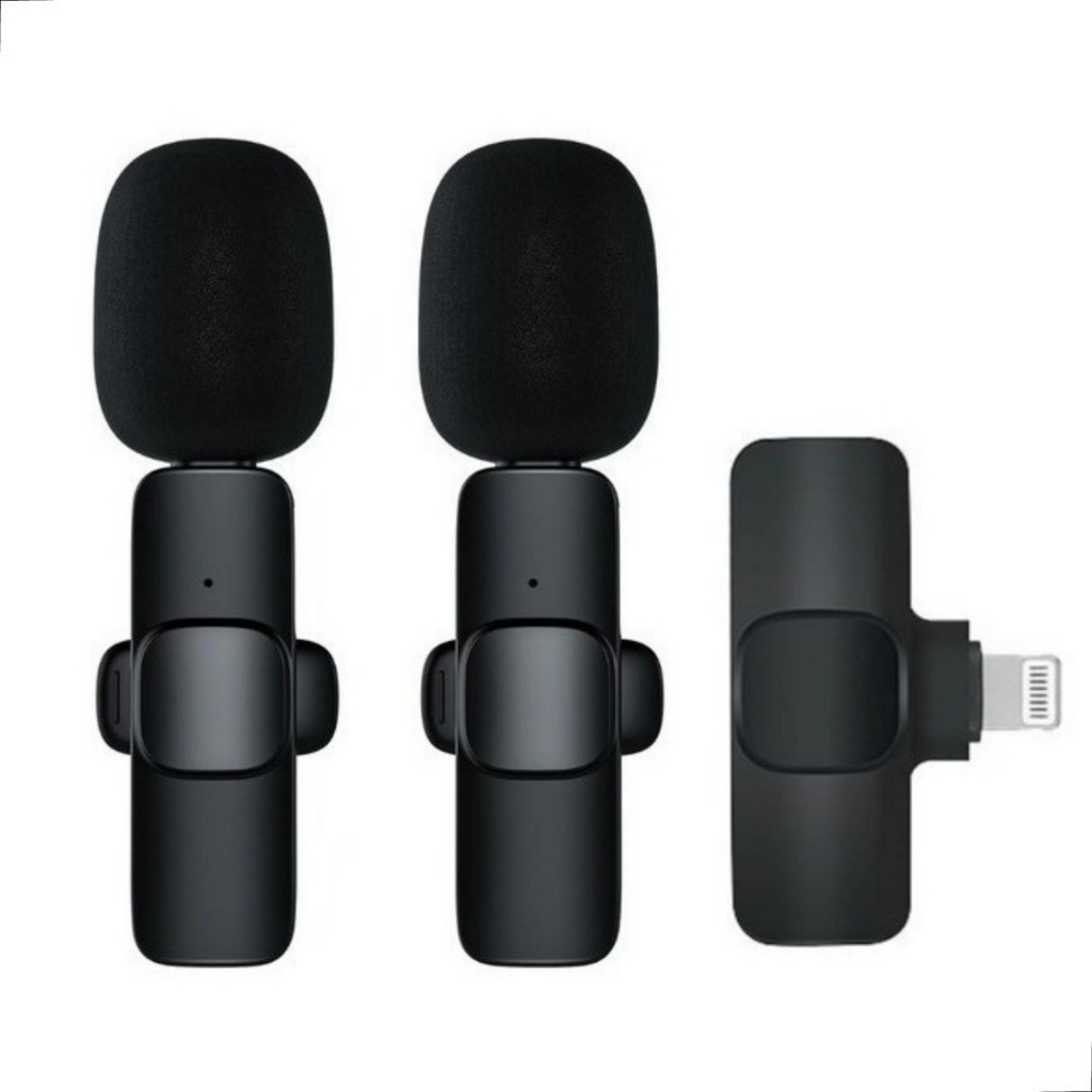 Microfone De Lapela Duplo Compatível iPhone Longo Alcance Entrada Lighting Sem Fio Profissional