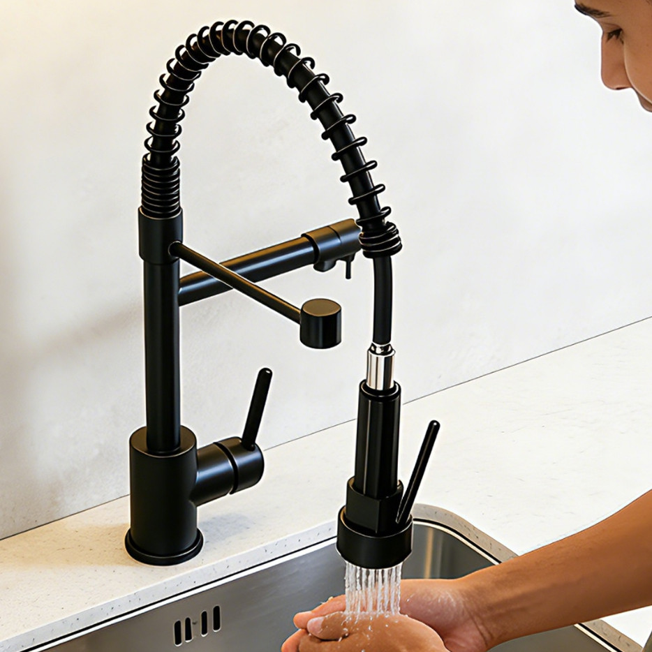 Torneira De Cozinha Gourmet Alça Única Com Extensor De Spray Tubo De Água Flexível Superior Prateado Para Ajuste