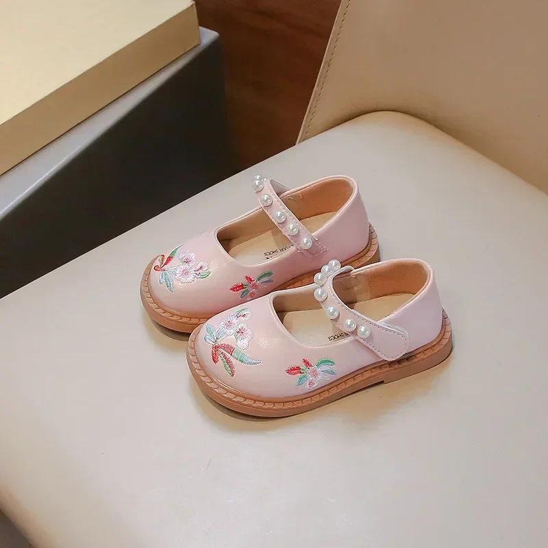 Moda Escola Estudante Mocassim Primavera Outono Novas Meninas Sapatos De Couro Do Plutônio Bordado Menina Bebê Crianças 