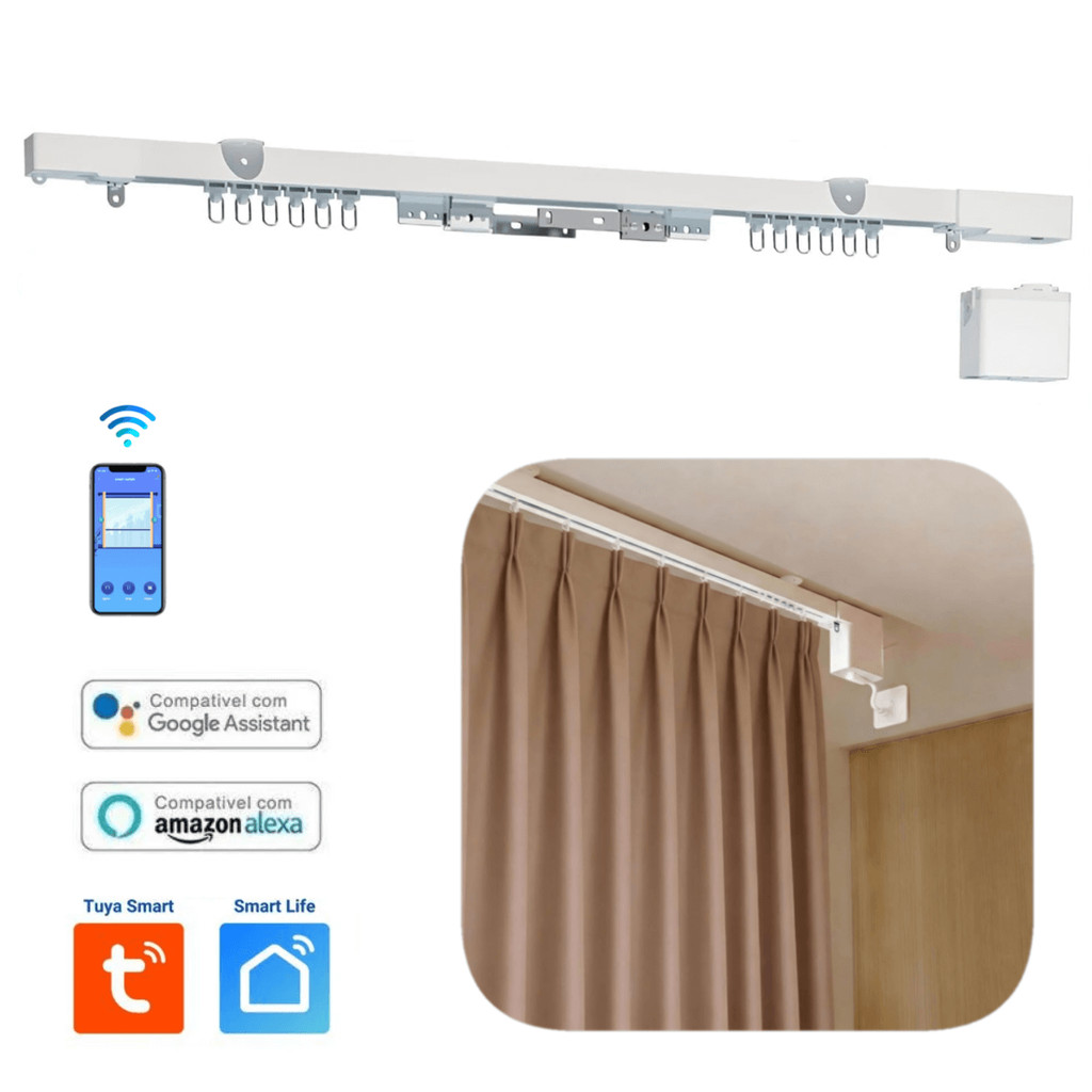 Trilho de Cortina Motorizado TB20 Controle Remoto e WiFi Smart para Assistente Virtual (3.2m)