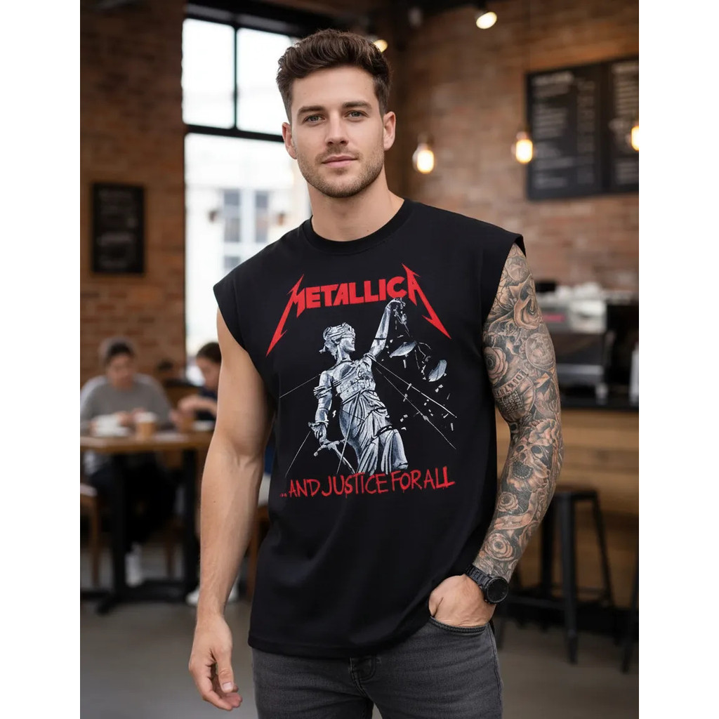 Camiseta Regata Oversized Rock Metallica Dark Cavada