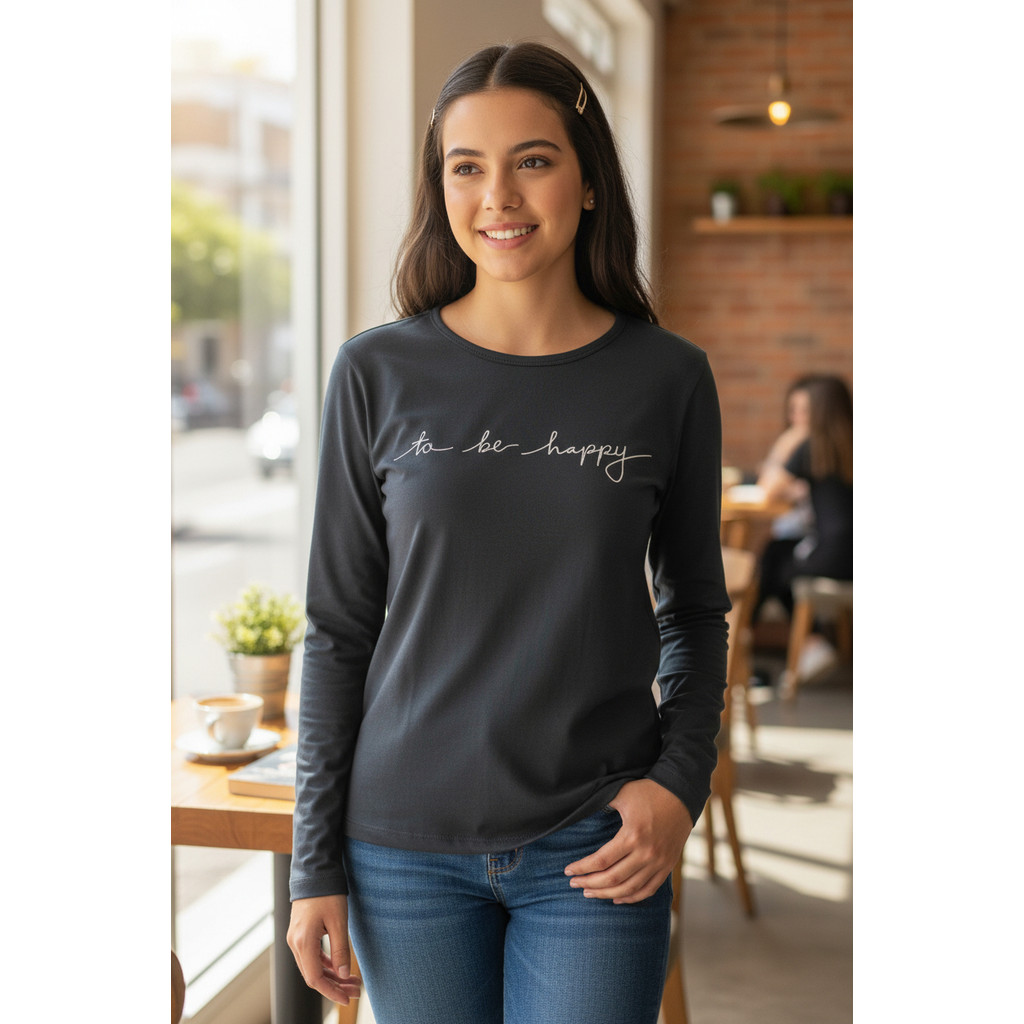 Blusa Viscolycra Juvenil Menina Estampa Glitter Manga Longa Casual Confortável Essencial