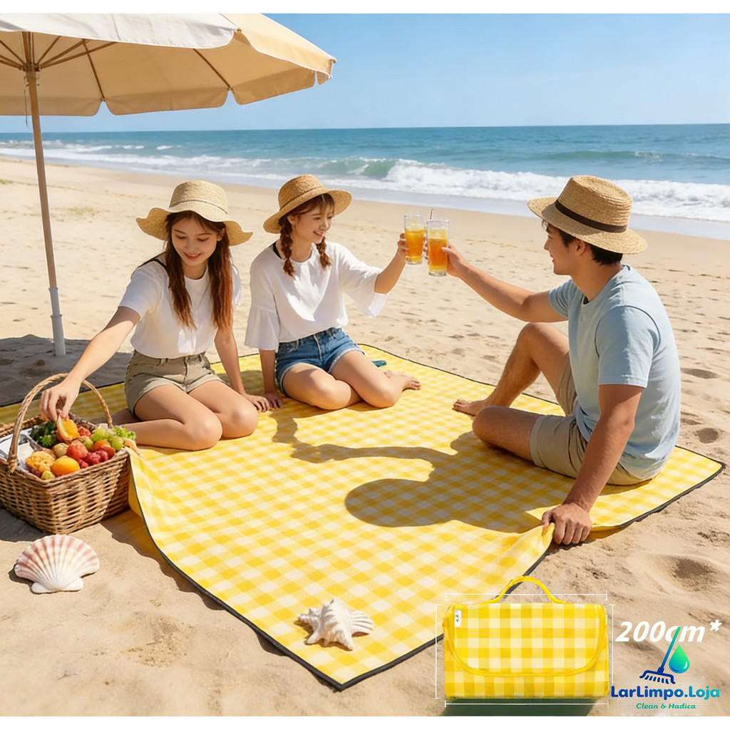 Tapete de Piquenique Amarelo Essencial 200x200cm - Dobrável Portátil À Prova d'Água e Umidade para Praia e Acampamento