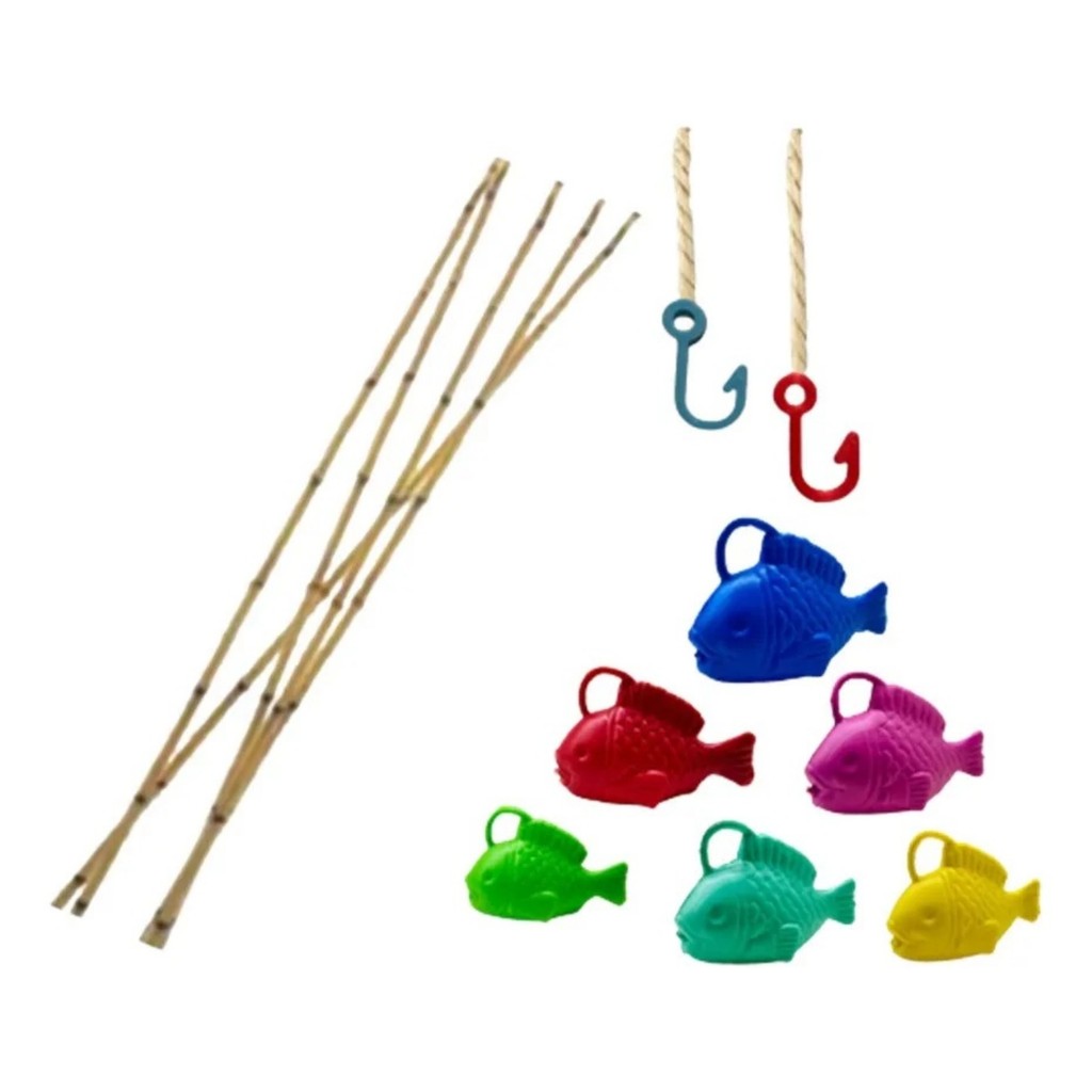 kit 5 varas de bambu  +10 peixe para pescaria de festa junina arraiá