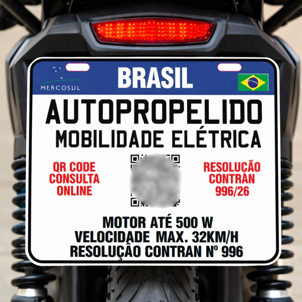 Placa 500W Com QR Para Bike E Moto Elétrica Brasil