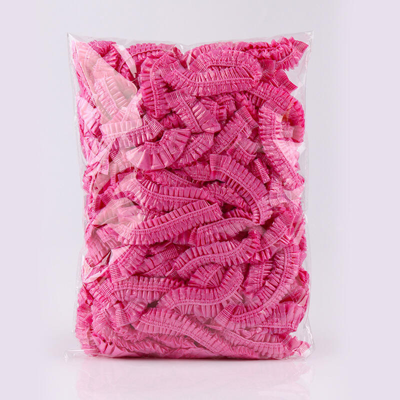 100 peças/conjunto de toucas descartáveis à prova d'água de plástico rosa para banho, spa, salão, hotel, para tingimento