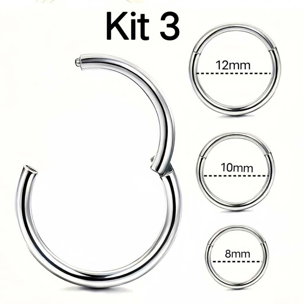 Kit 3 Piercing Argola Segmento Articulado Aço cirúrgico Nariz/helix