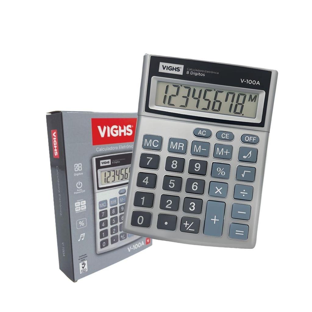 Kit 2 Calculadoras de Mesa VIGHS V-100A 8 Dígitos