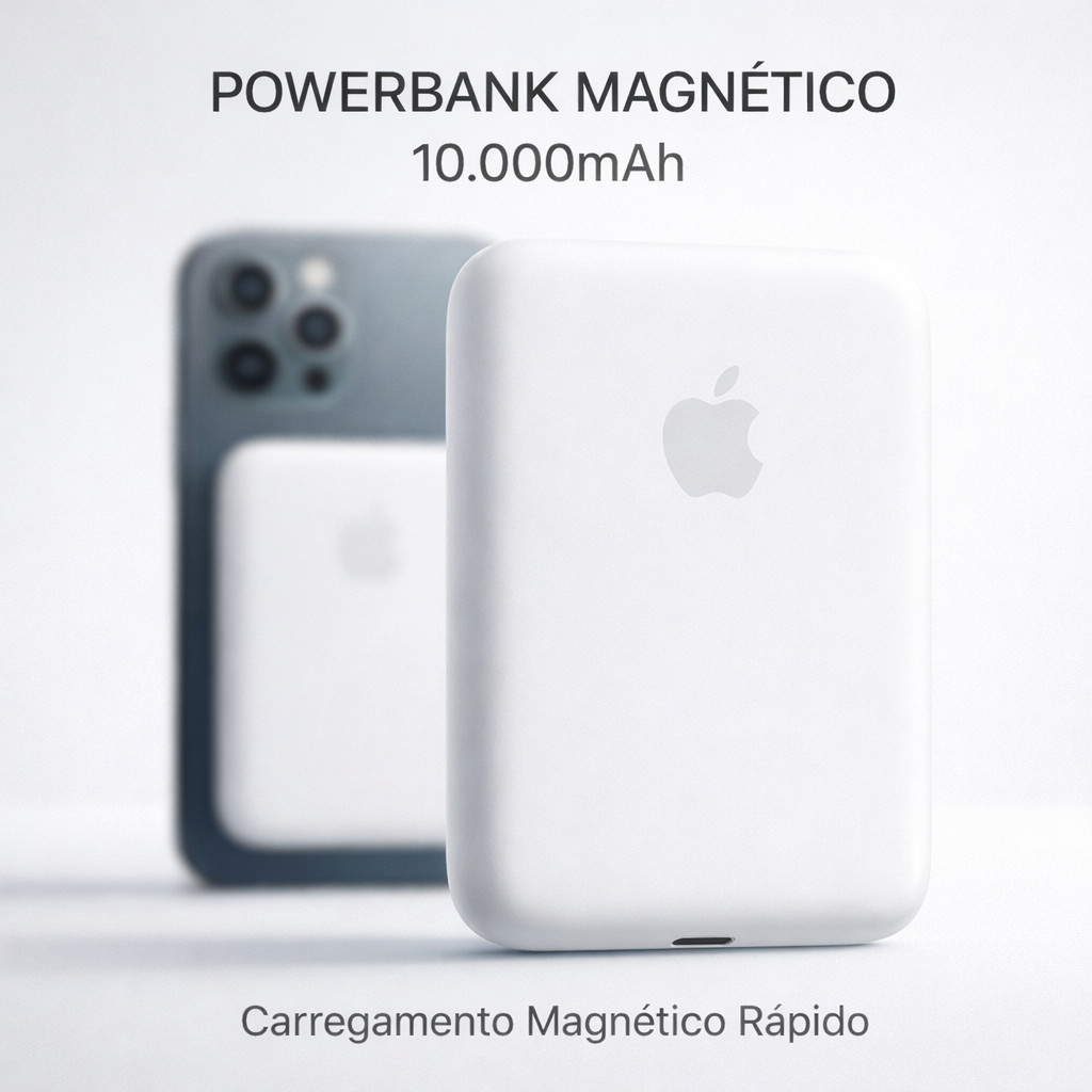 Carregador Portátil Powerbank Indução para iPhone/Android Magsafe Sem fio Bateria Carga 10000mAh
