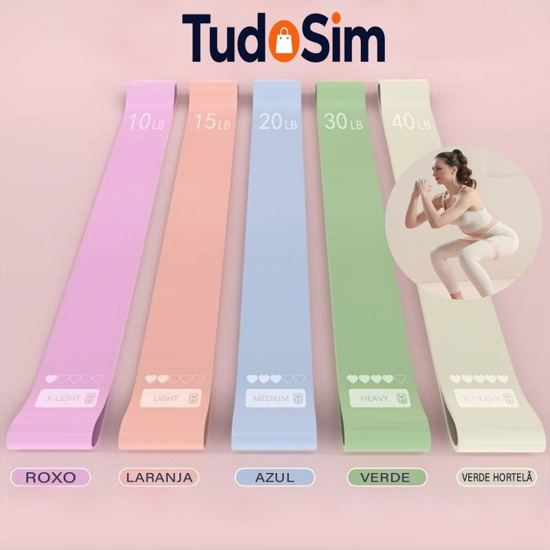 Kit Faixas Elásticas Para Exercícios Multifuncional Exercício Treino Em Casa 5 Níveis Yoga Fisioterapia e Treino