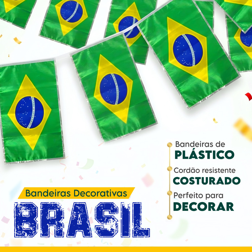 Varal Copa do Mundo Brasil Bandeiras 10M 20M 50M Decoração Festa