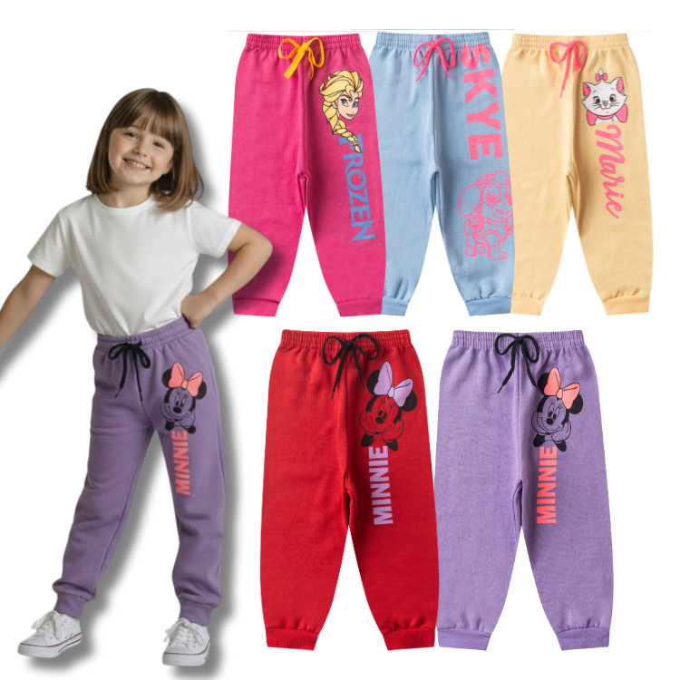 Kit Sortido 3 Calças Moletom Feminina/Menina Estampada Infantil e Juvenil do 2 ao 14