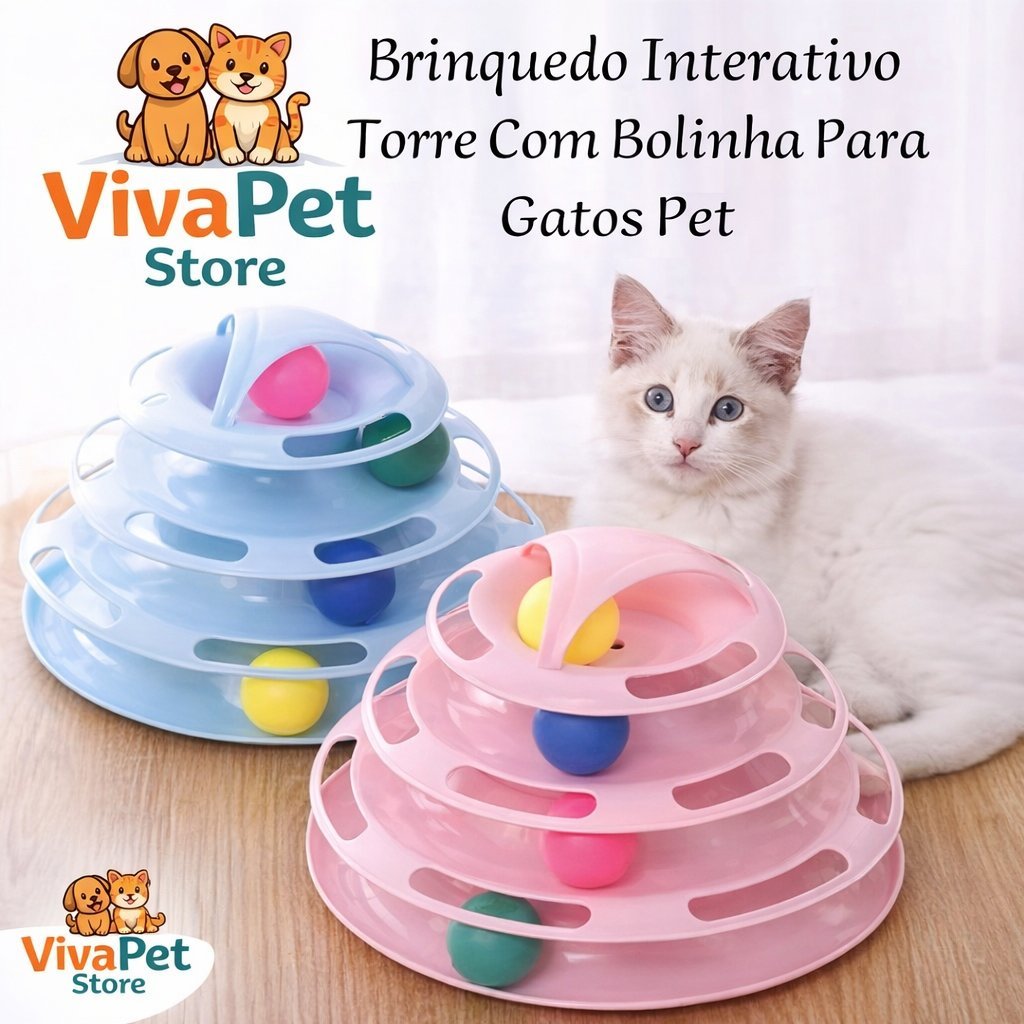 Brinquedo Torre para Gatos 4 Bolinhas Anti-Tédio Interativo